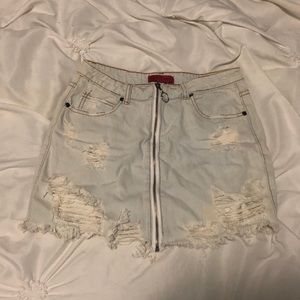 Light Blue Denim Distressed Skirt